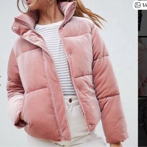 ASOS Pink Velvet Puffer Jacket